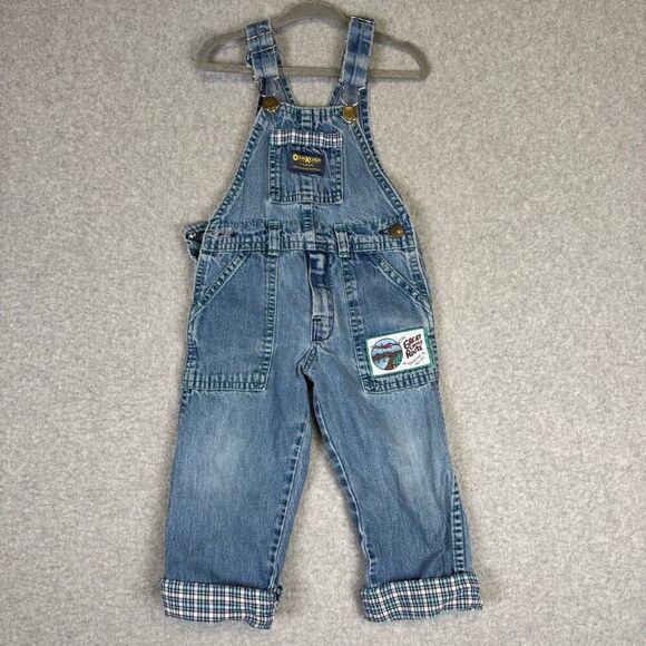 VTG OshKosh B'Gosh Blue Overalls USA Size 3T Unisex Great Circle Route Patch - Picture 1 of 9